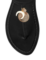 Black made in Italy suede t-strap sandal with zodiaco coin charms