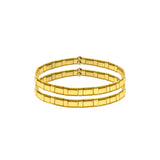 Set of two gold square beaded brass bracelets layered for a friendship bracelet look.